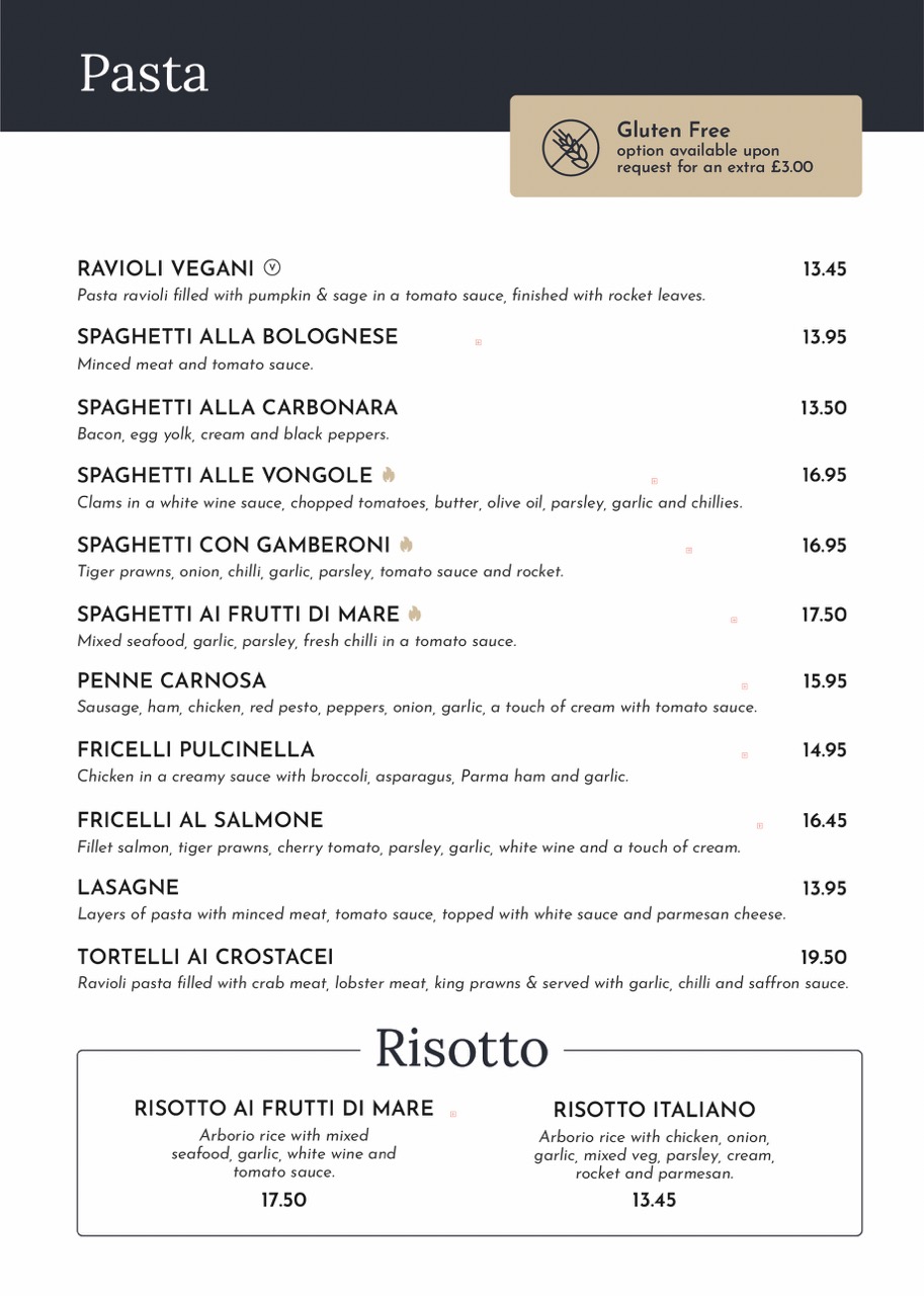 Pasta menu